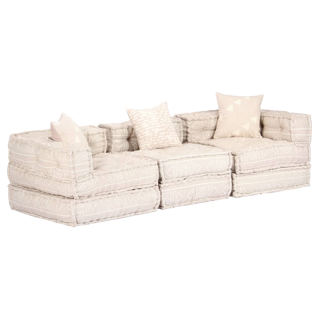 Pouf modulaire à 3 places Beige Tissu