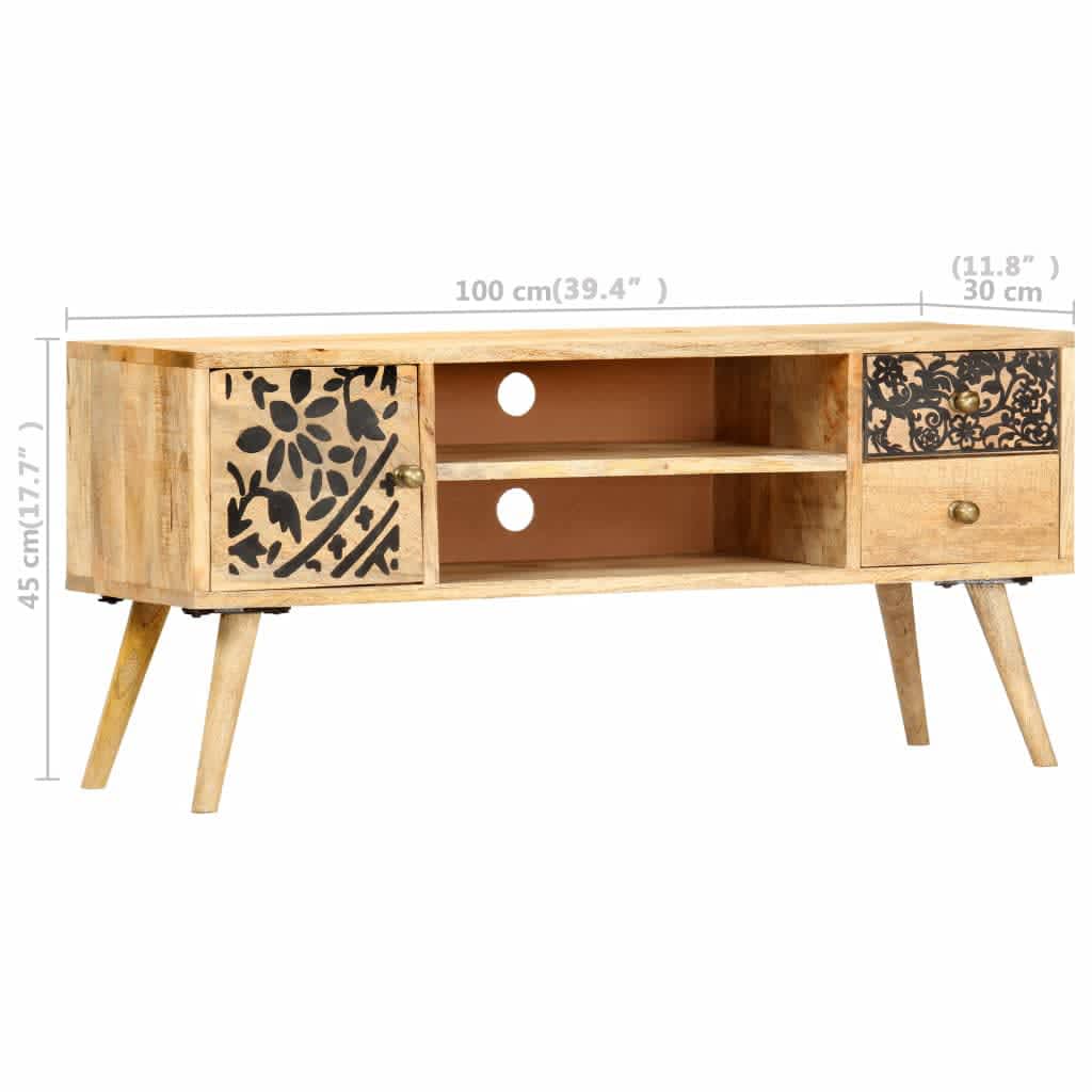 Meuble TV 100x30x45 cm bois massif de manguier