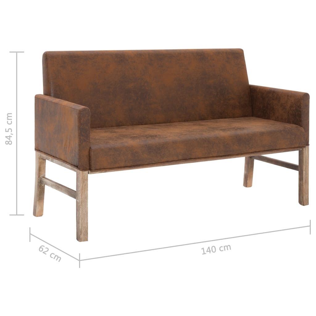 Banc avec accoudoir 140 cm Marron Similicuir daim