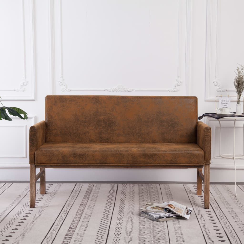 Banc avec accoudoir 140 cm Marron Similicuir daim