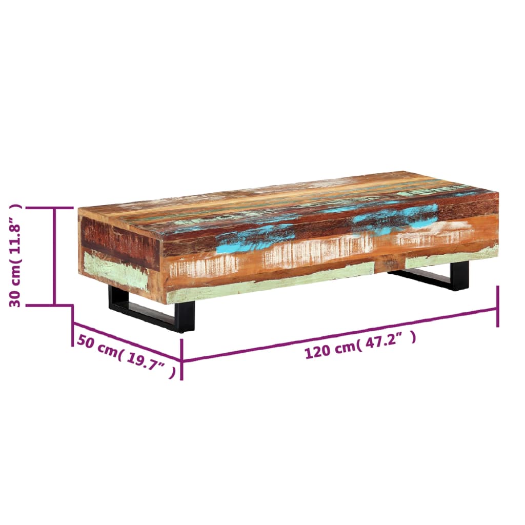 Table basse 120x50x30 cm Bois de récupération solide et acier