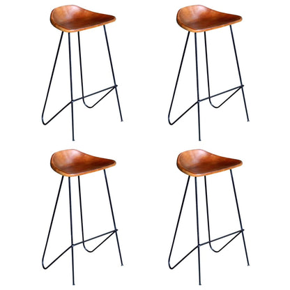 Chaises de bar lot de 4 marron cuir véritable