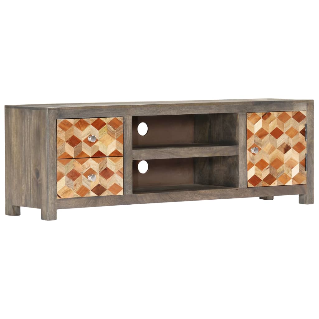 Meuble TV Gris 120 x 30 x 40 cm Bois massif de manguier