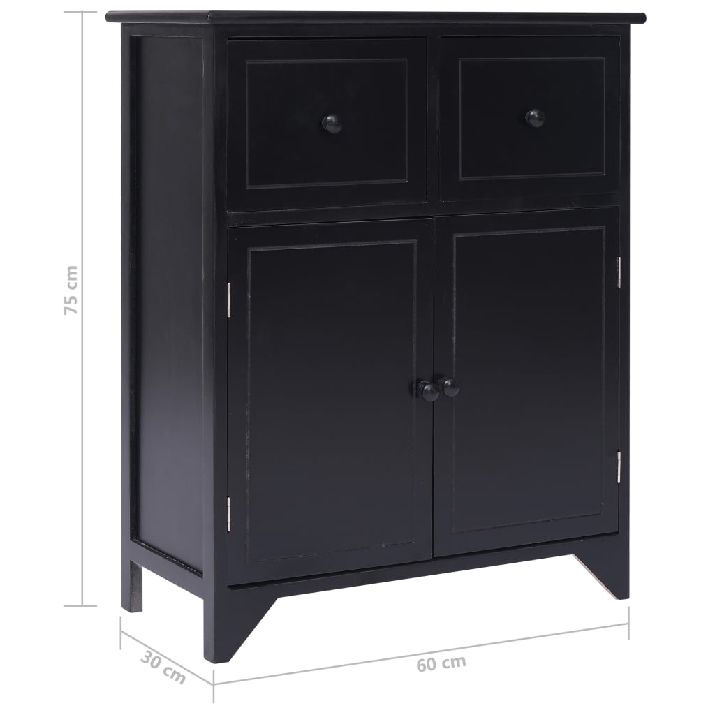 Armoire latérale Noir 60x30x75 cm Bois de Paulownia