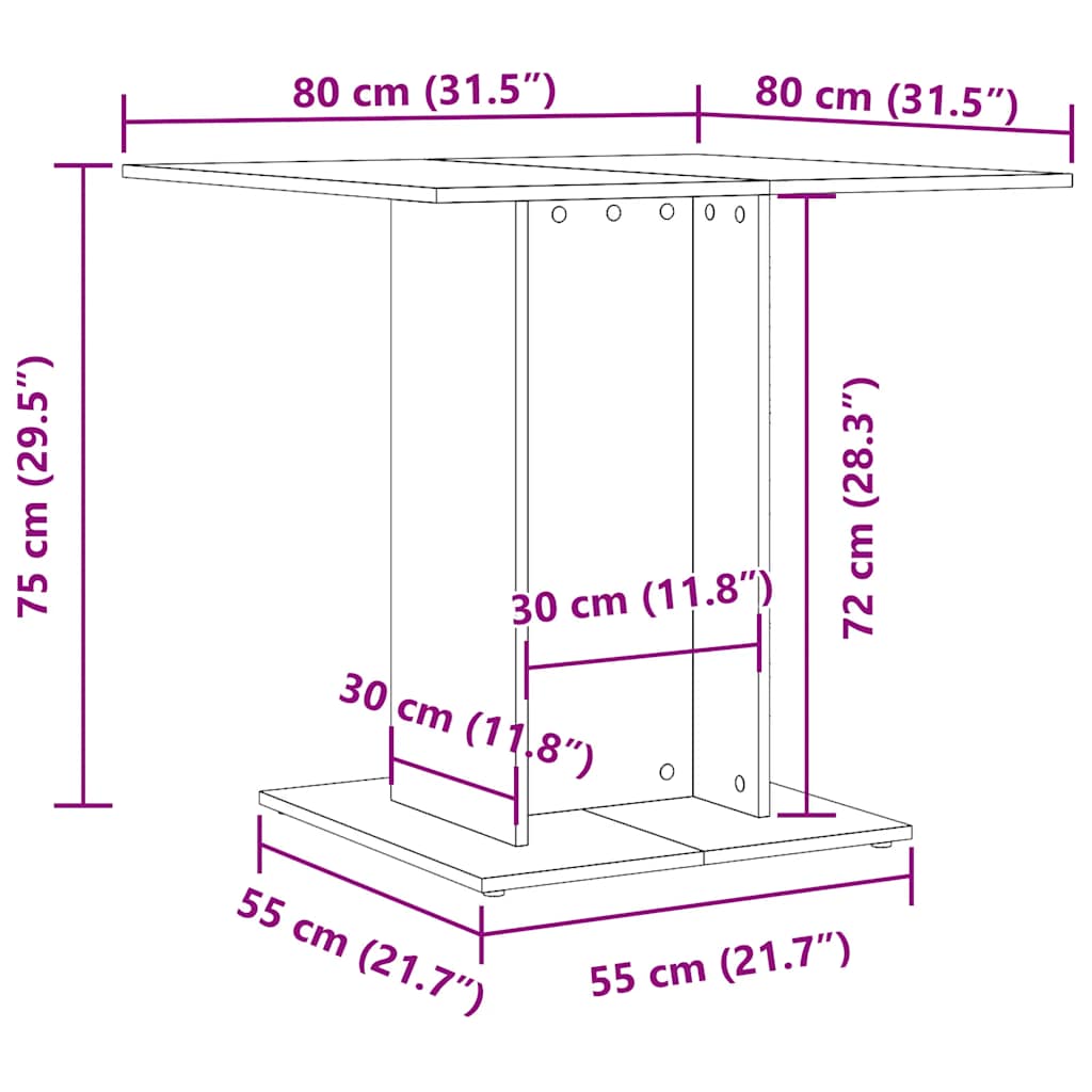 Table à manger Noir 80x80x75 cm bois d'ingénierie