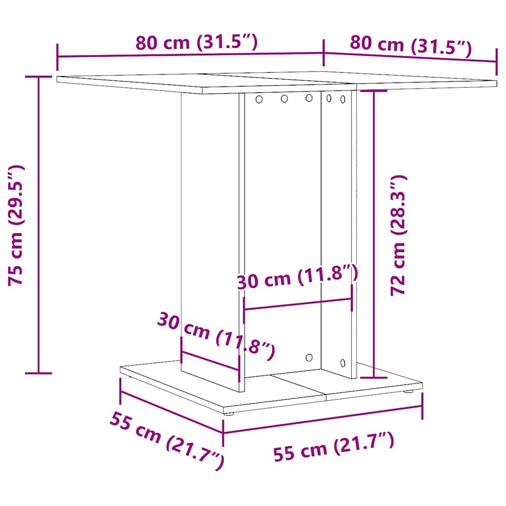 Table à manger Gris béton 80x80x75 cm bois d'ingénierie