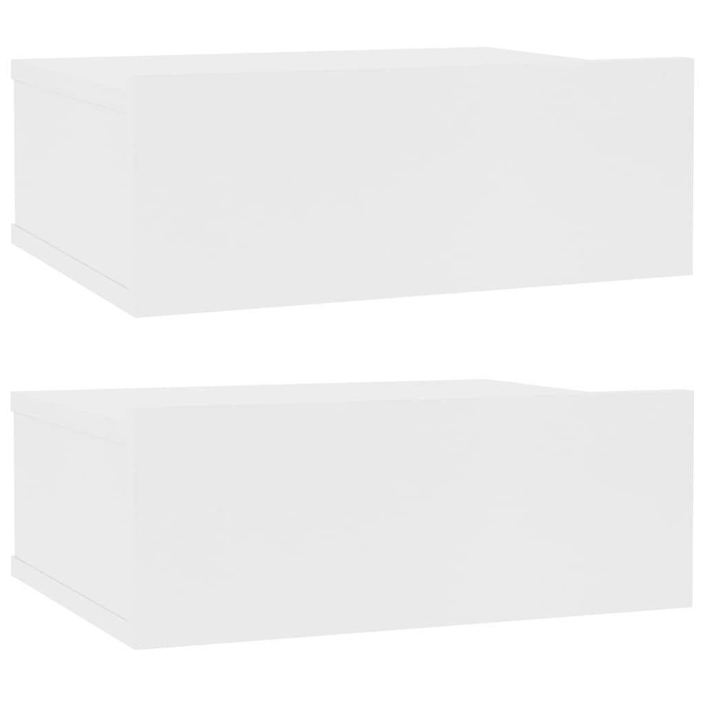 Tables de chevet flottantes 2 pcs Blanc bois d’ingénierie