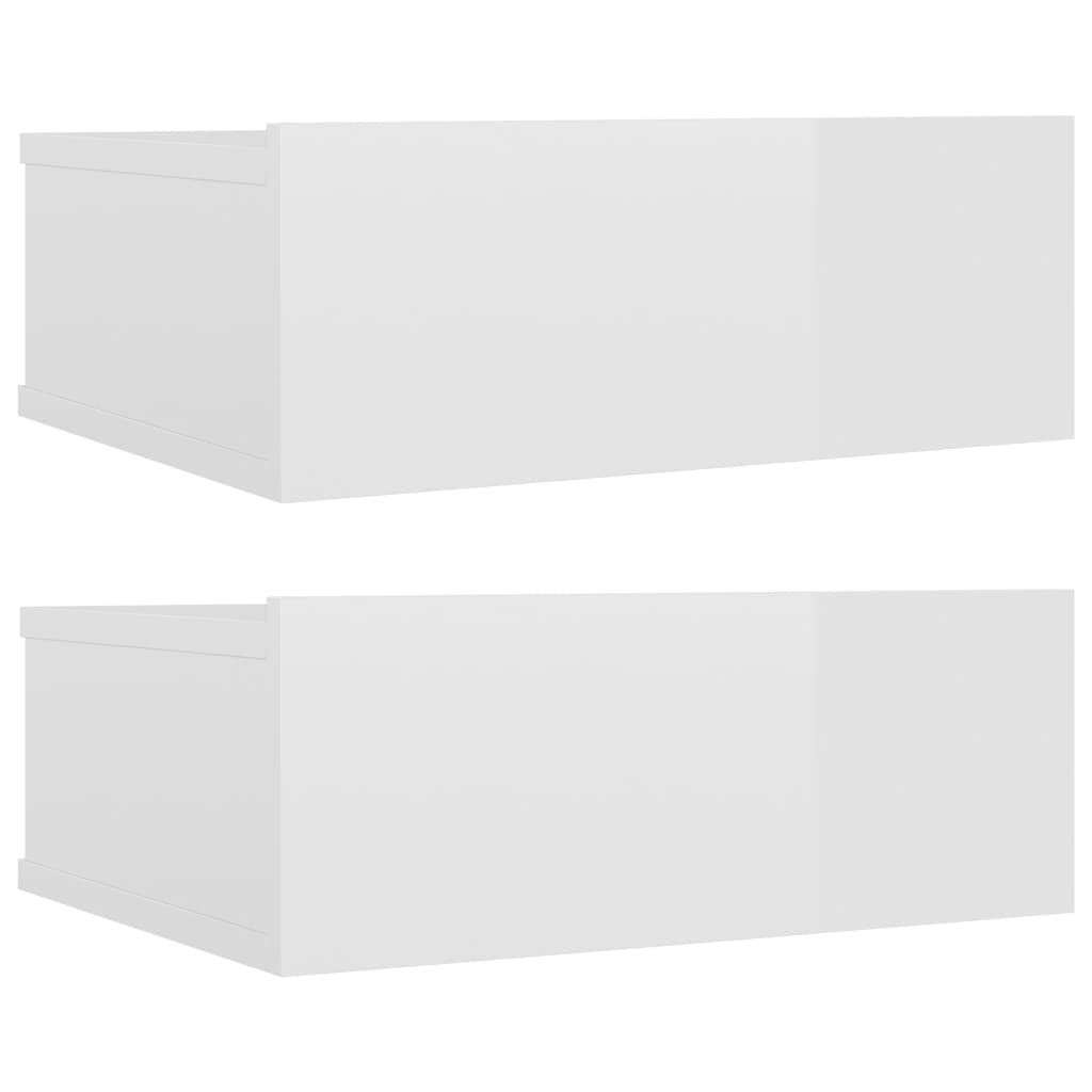 Tables de chevet flottantes 2pcs Blanc brillant Bois ingénierie