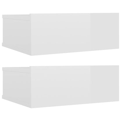 Tables de chevet flottantes 2pcs Blanc brillant Bois ingénierie