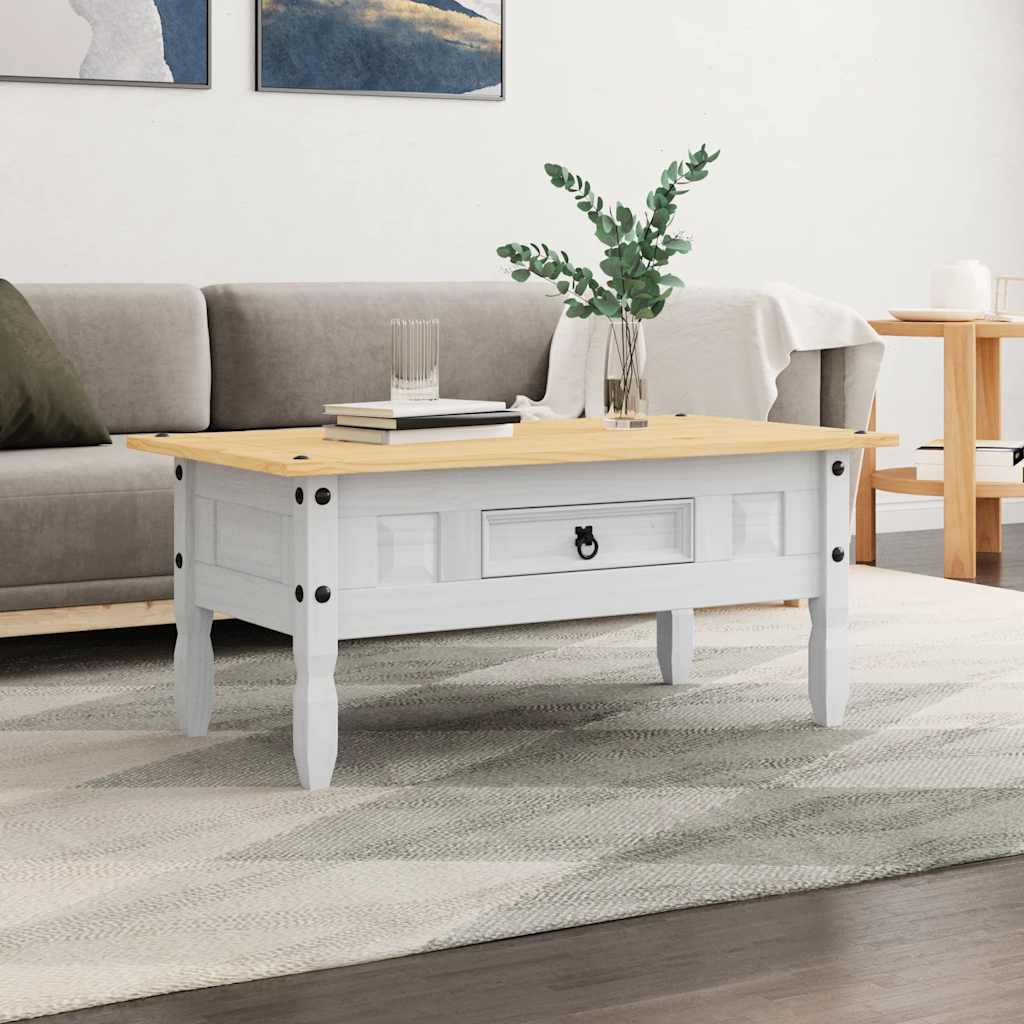 Table basse Pin mexicain Gamme Corona Blanc 100x55x44 cm