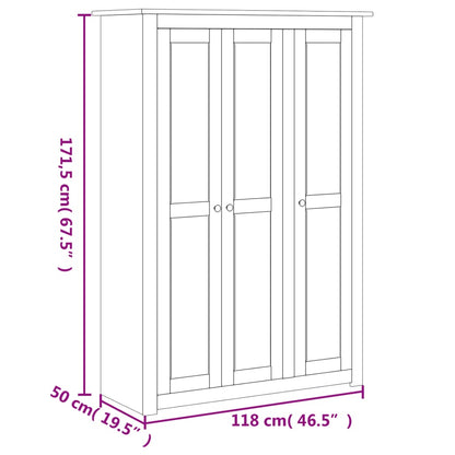 Garde-robe 3 portes Blanc 118x50x171,5cm Pin Assortiment Panama