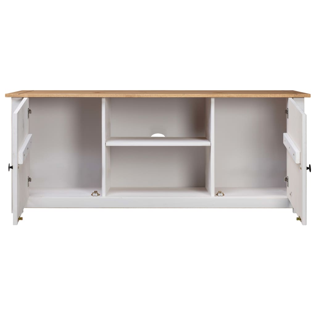 Meuble TV Blanc 120x40x50 cm Bois de pin massif Gamme Panama