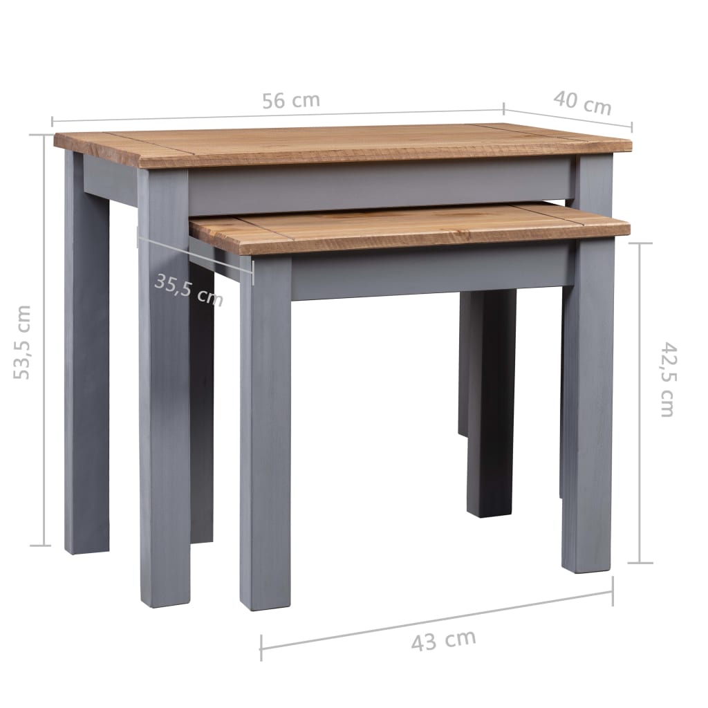 Tables gigognes 2pcs Gris Bois de pin massif Assortiment Panama