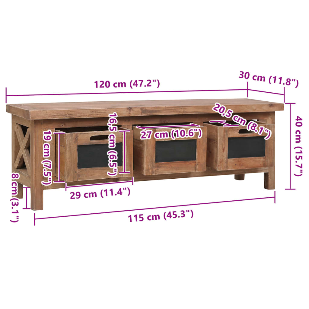 Meuble TV avec 3 tiroirs 120x30x40 cm Bois d'acajou massif