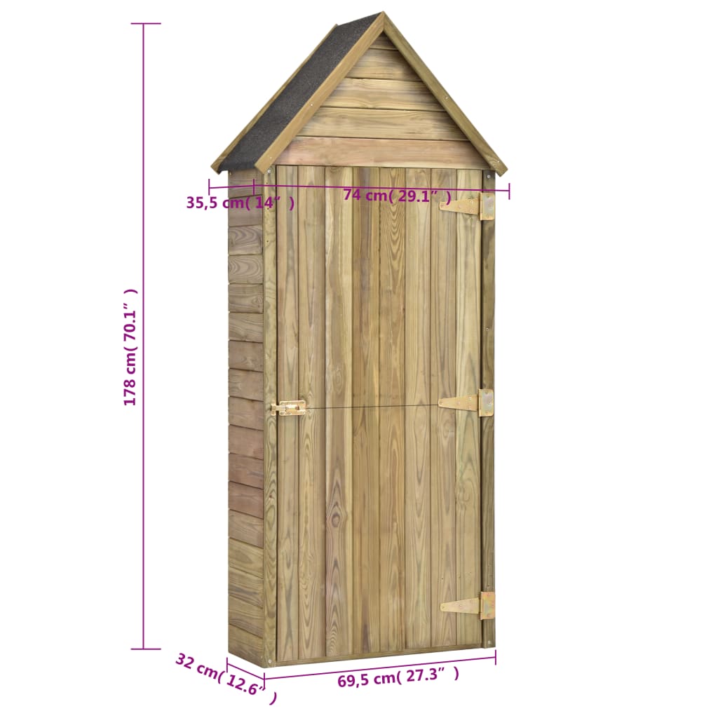 Abri à outils de jardin et porte 69,5x32x178cm Pinède imprégnée