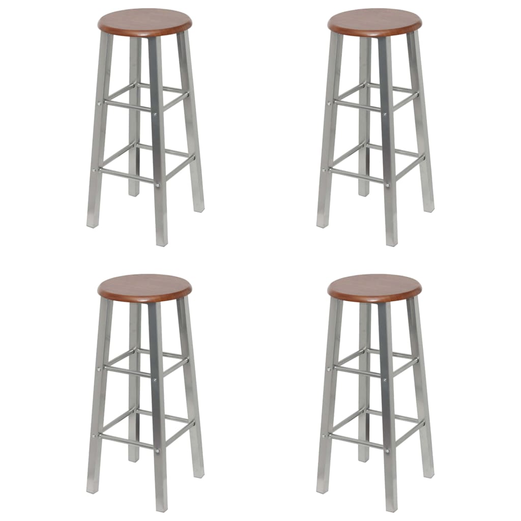 Tabourets de bar lot de 4 argenté et marron MDF