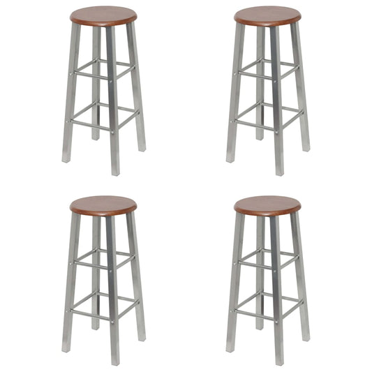 Tabourets de bar lot de 4 argenté et marron MDF