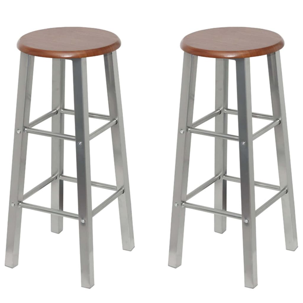 Tabourets de bar lot de 4 argenté et marron MDF