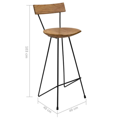 Tabourets de bar lot de 2 bois de teck massif