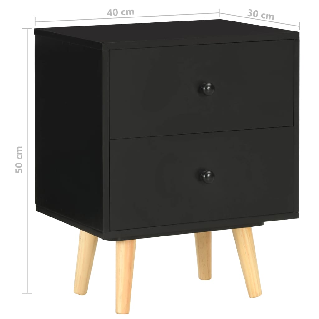 Tables de chevet 2 pcs Noir 40 x 30 x 50 cm Pin massif