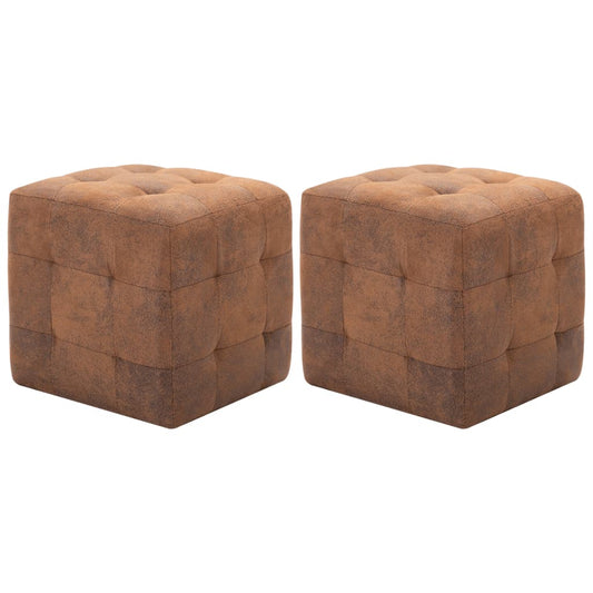 2 pcs Poufs Marron 30 x 30 x 30 cm Similicuir daim