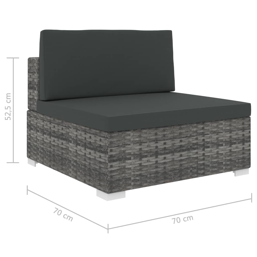 Siège central sectionnel 1 pc et coussins Résine tressée Gris