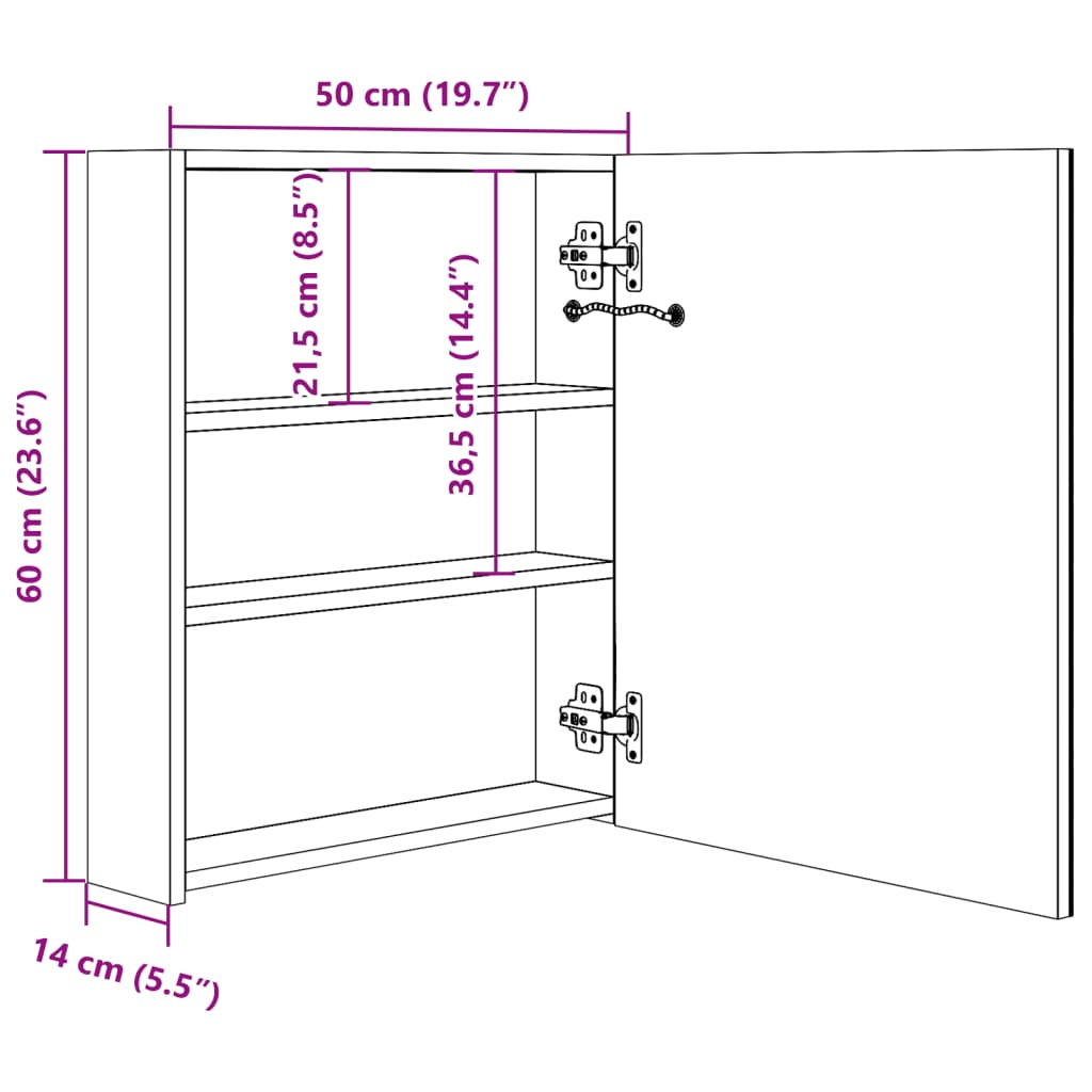 Armoire de salle de bain à miroir LED 50x13,5x60 cm