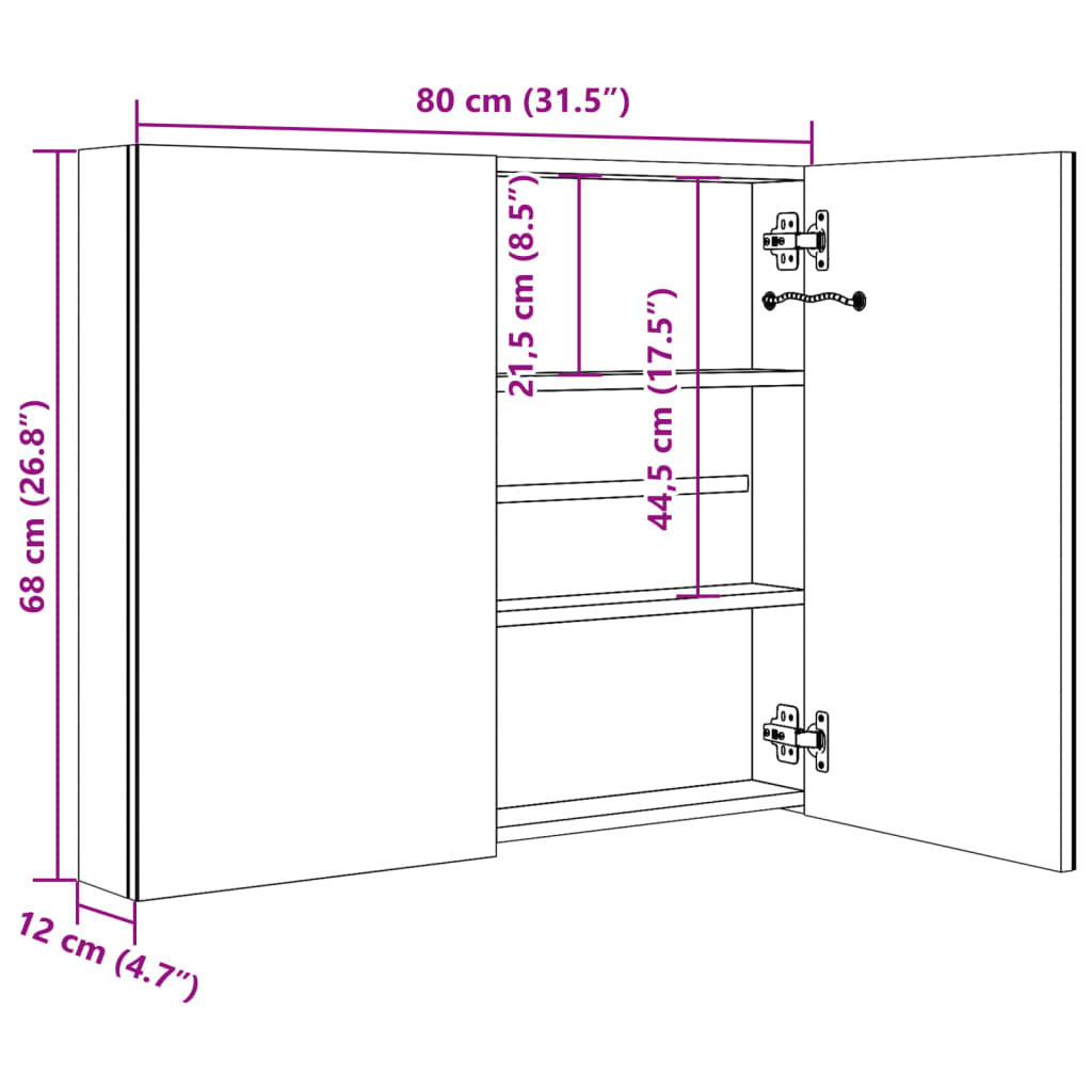 Armoire de salle de bain à miroir LED 80x12,2x68 cm