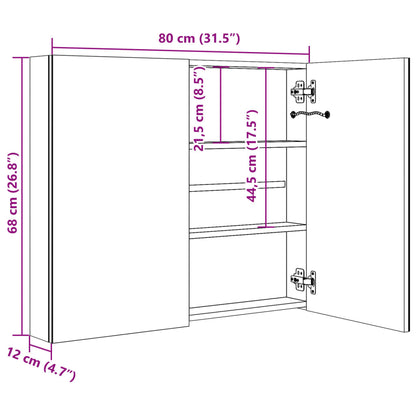 Armoire de salle de bain à miroir LED 80x12,2x68 cm