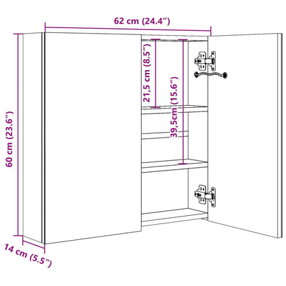 Armoire de salle de bain à miroir LED 60x14x62 cm