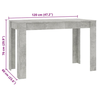 Table à manger Gris béton 120x60x76 cm Bois d'ingénierie