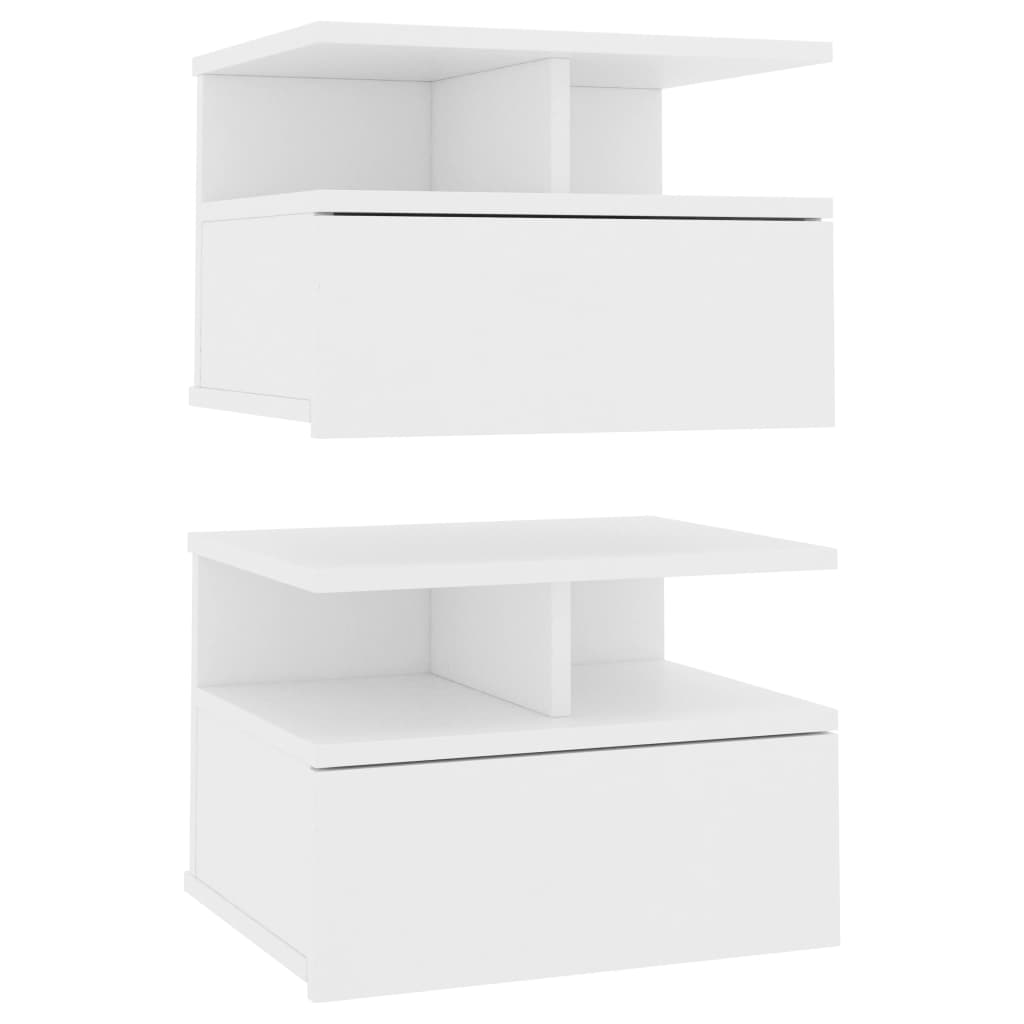 800406 vidaXL Tables de chevet flottantes 2 pcs Blanc Bois ingénierie