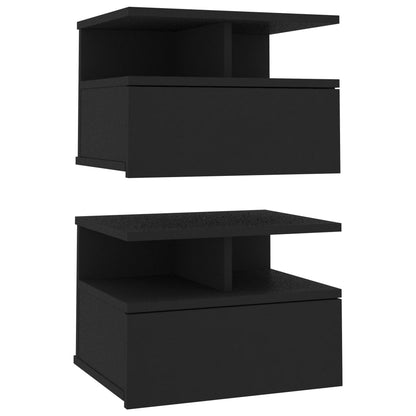 Tables de chevet flottantes 2 pcs Noir Bois d'ingénierie