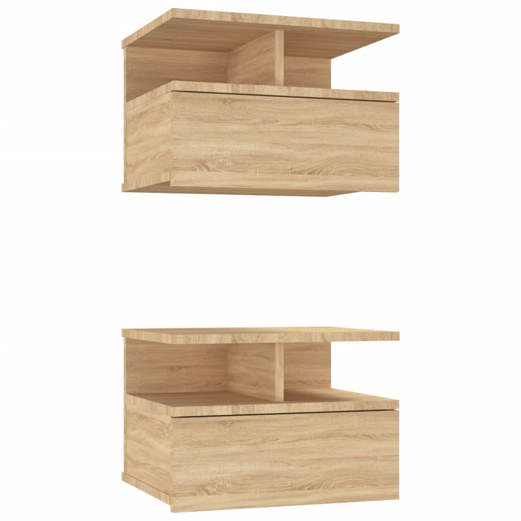 Tables de chevet flottantes 2 pcs Chêne sonoma Bois ingénierie