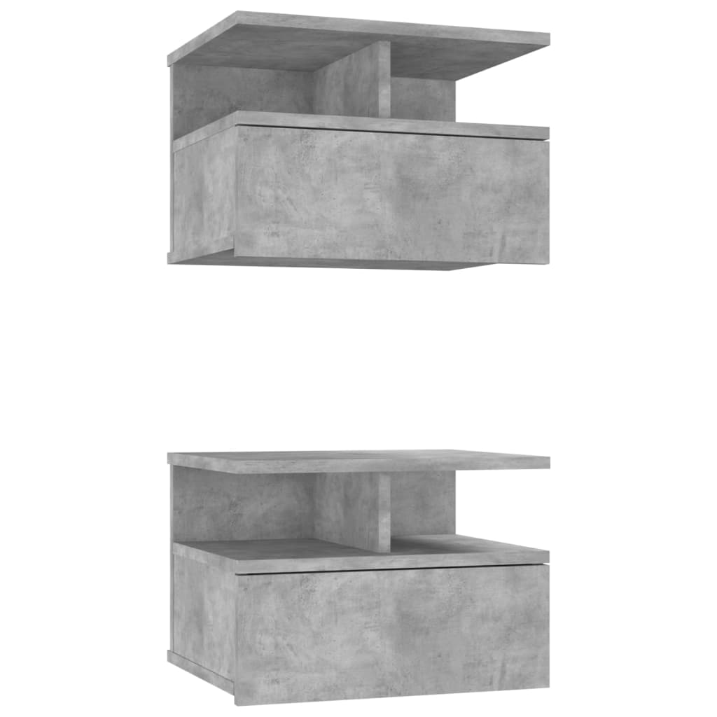 Tables de chevet flottantes 2 pcs Gris béton Bois d'ingénierie