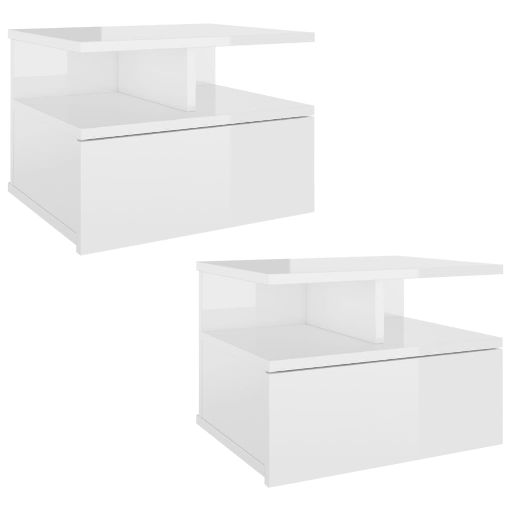 Tables de chevet flottantes 2pcs Blanc brillant Bois ingénierie