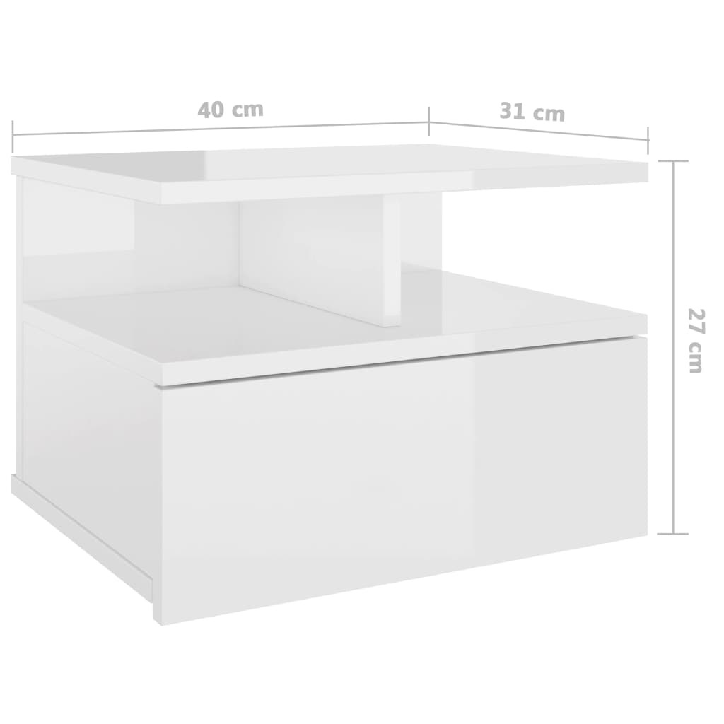 Tables de chevet flottantes 2pcs Blanc brillant Bois ingénierie