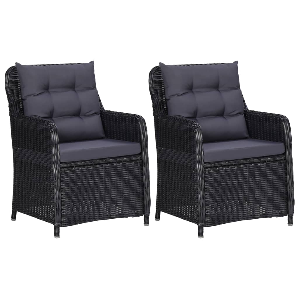 Chaises de jardin lot de 2 avec coussins Résine tressée Noir