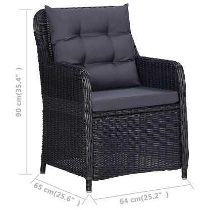 Chaises de jardin lot de 2 avec coussins Résine tressée Noir