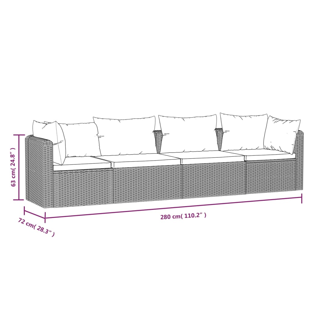 Canapés de jardin 4 pcs avec coussins Résine tressée Noir