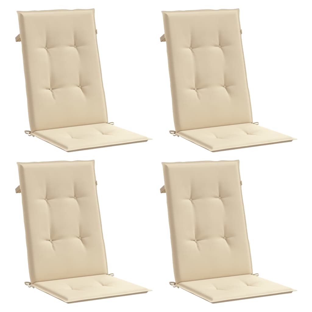 Coussins de chaise de jardin dossier haut lot de 4 beige tissu