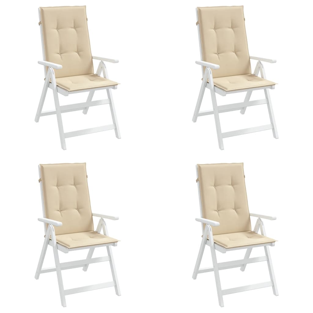 Coussins de chaise de jardin dossier haut lot de 4 beige tissu