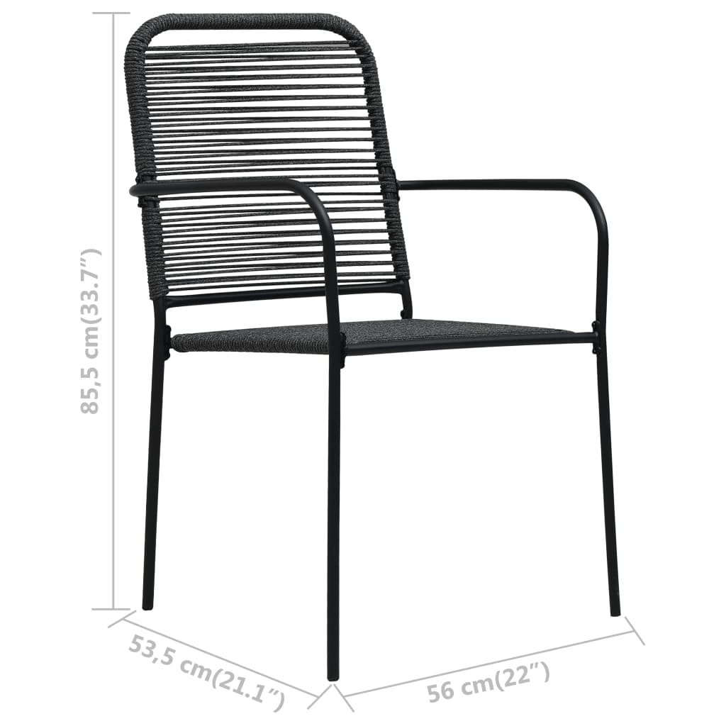 Chaises de jardin lot de 2 Corde en coton et acier Noir