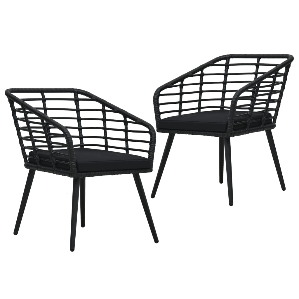 Chaises de jardin lot de 2 avec coussins Résine tressée Noir