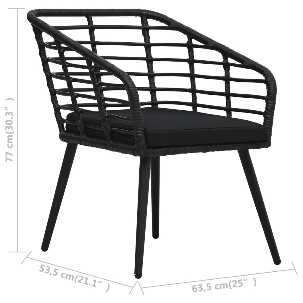 Chaises de jardin lot de 2 avec coussins Résine tressée Noir