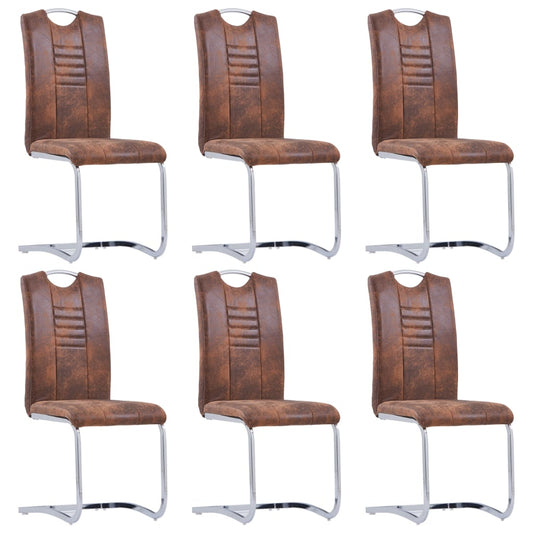 Chaises à manger cantilever lot de 6 marron similicuir daim