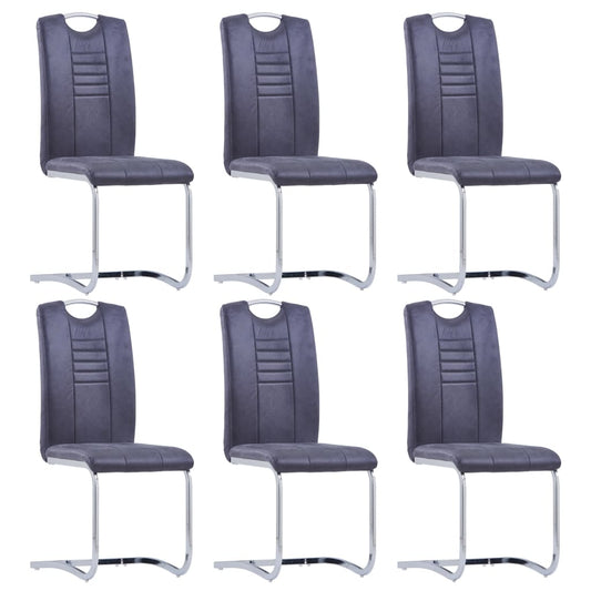 Chaises à manger cantilever lot de 6 gris similicuir daim