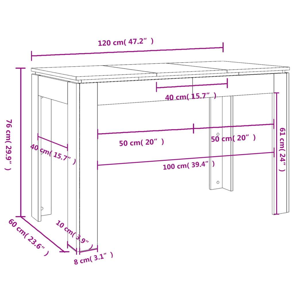 Table à manger Noir 120x60x76 cm Bois d'ingénierie