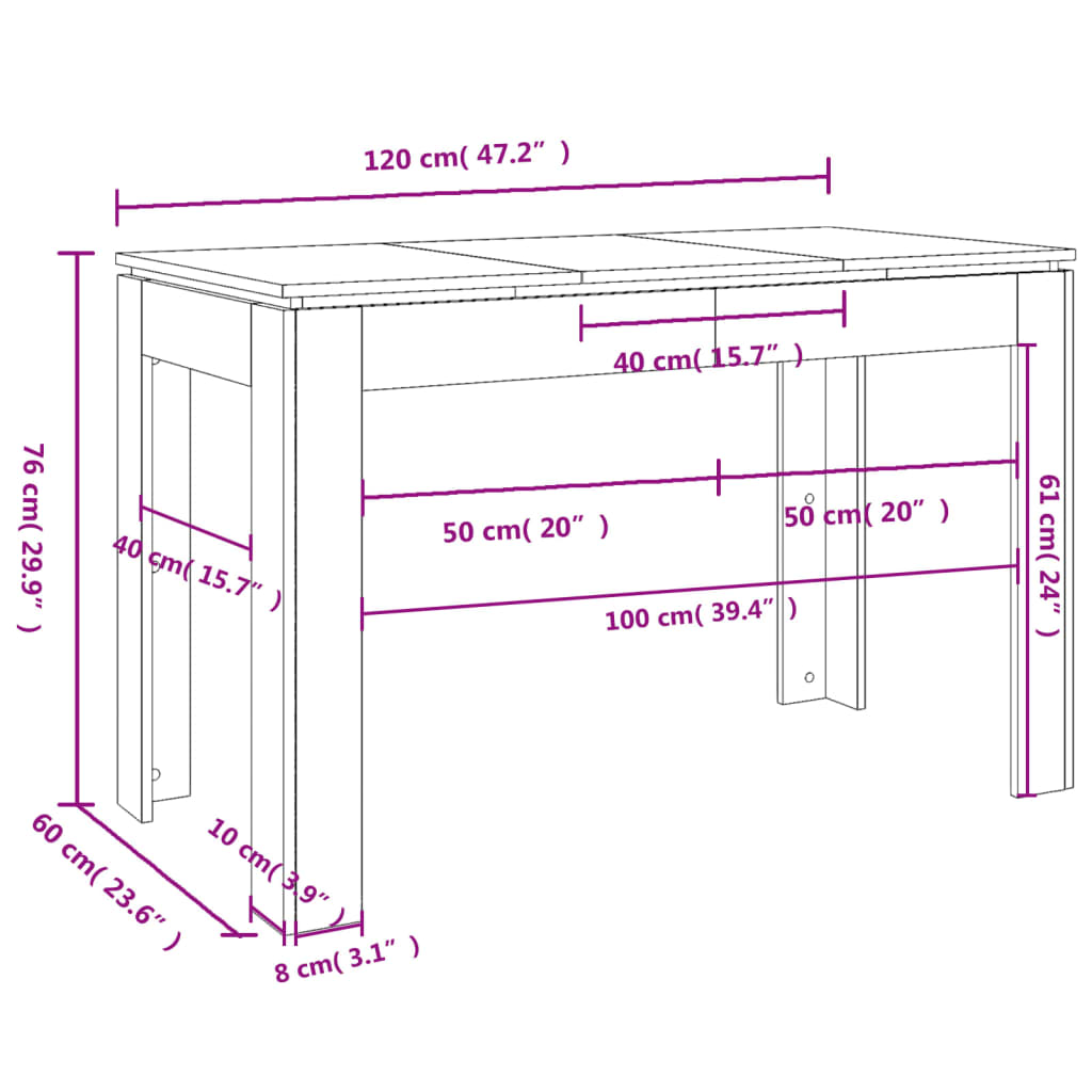 Table à manger Blanc brillant 120x60x76 cm Bois d'ingénierie