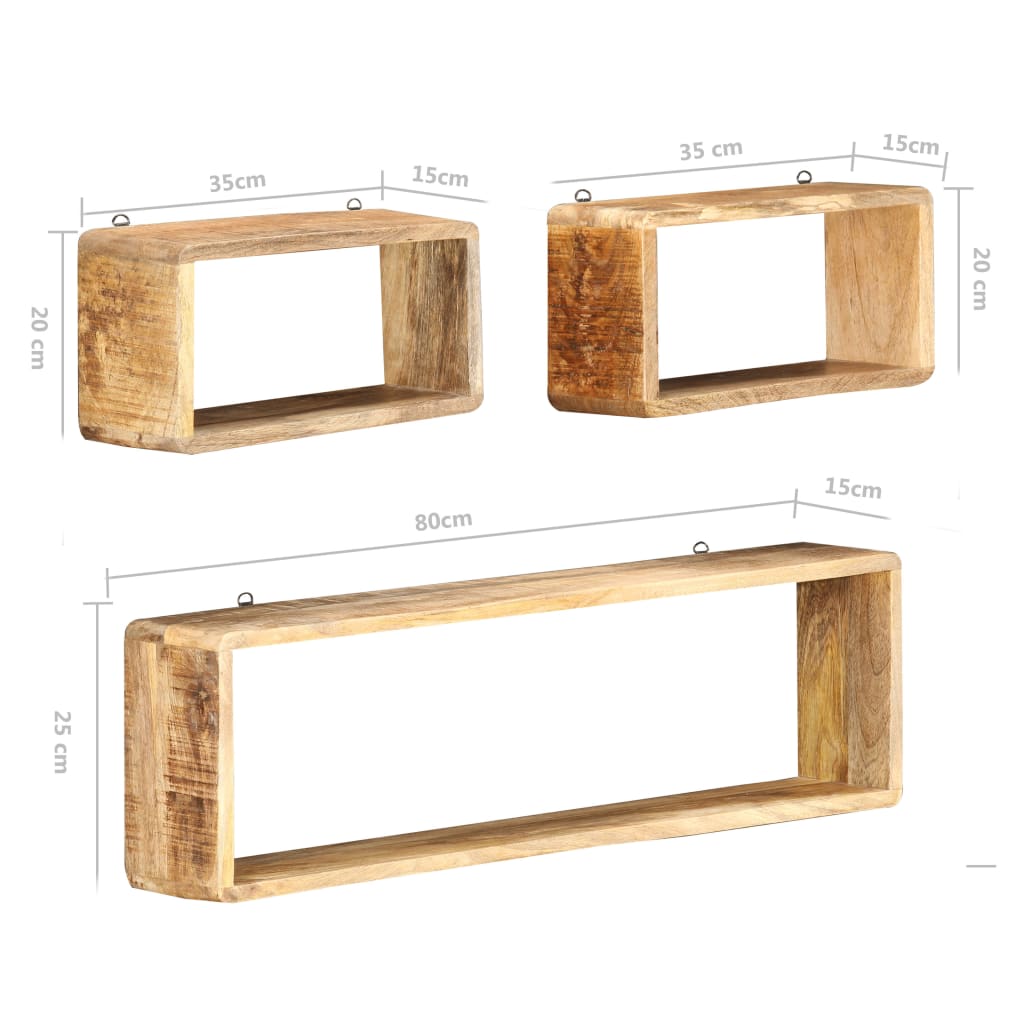 Ensemble d'étagère cube 3 pcs bois solide de manguier